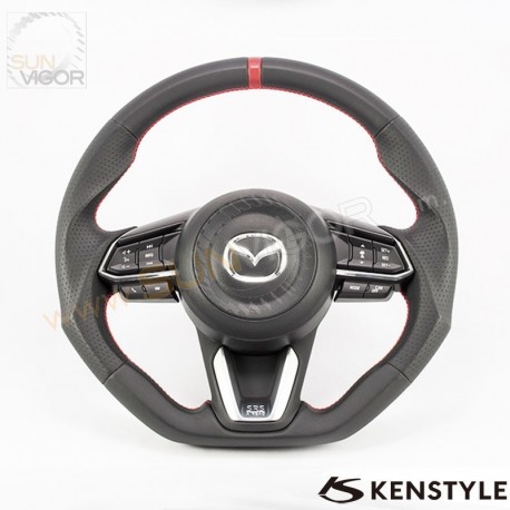 2017+ 马自达 CX-3 [DK] Kenstyle D型平底红圈顶 NAPPA纳帕真皮(皮革)方向盘(軚环)