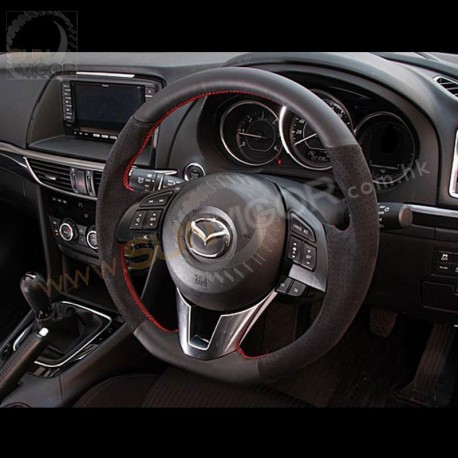 2013+ 马自达6 [GJ] AutoExe D型平底真皮方向盘(軚盘)带红色缝线 MGJ1370-03